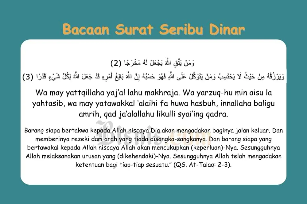 Bacaan Latin Doa Seribu Dinar yang Mudah Dihafal