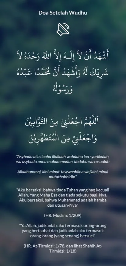 Transliterasi Latin dan Arti Doa Setelah Wudhu Panjang per