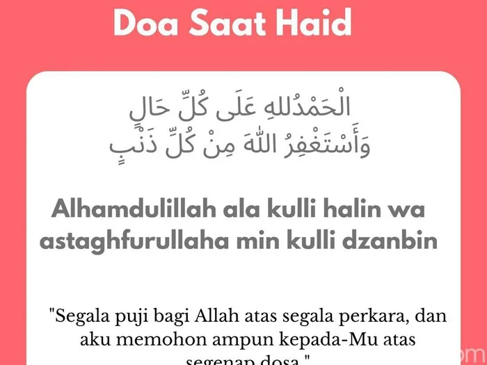 Lafal Doa Haid Pertama dalam Tulisan Arab, Latin, dan
